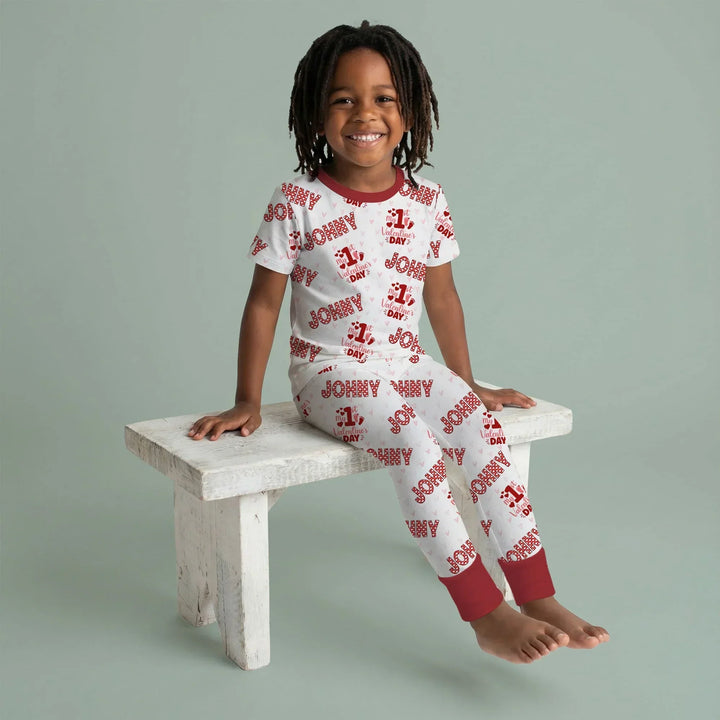 Custom Name My 1st Valentine's Day Two Piece Short Sleeve Pajama Set