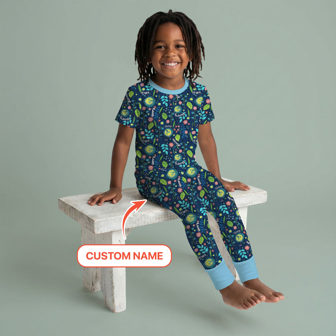 Nighttime Bugs Custom Name Two Piece Short Sleeve Pajama Set