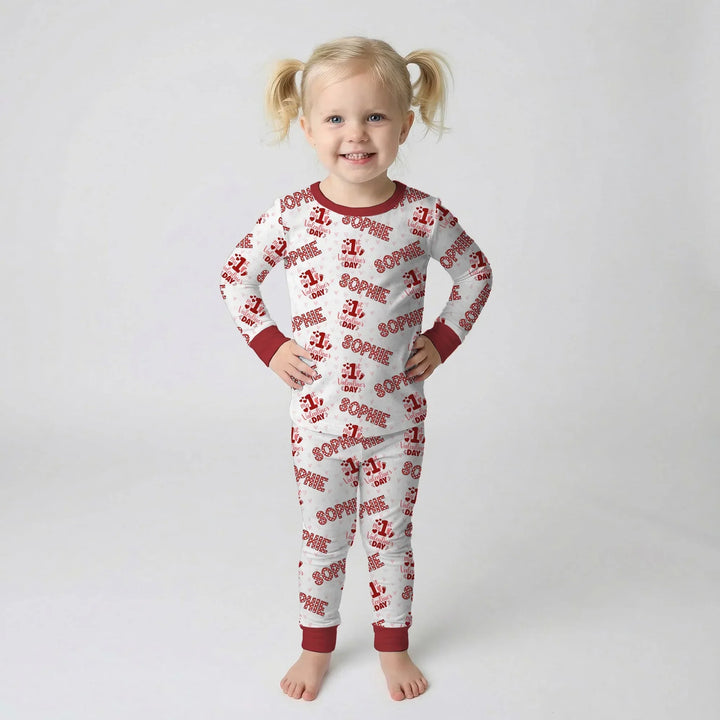 Custom Name My 1st Valentine's Day Two Piece Long Sleeve Pajama Set