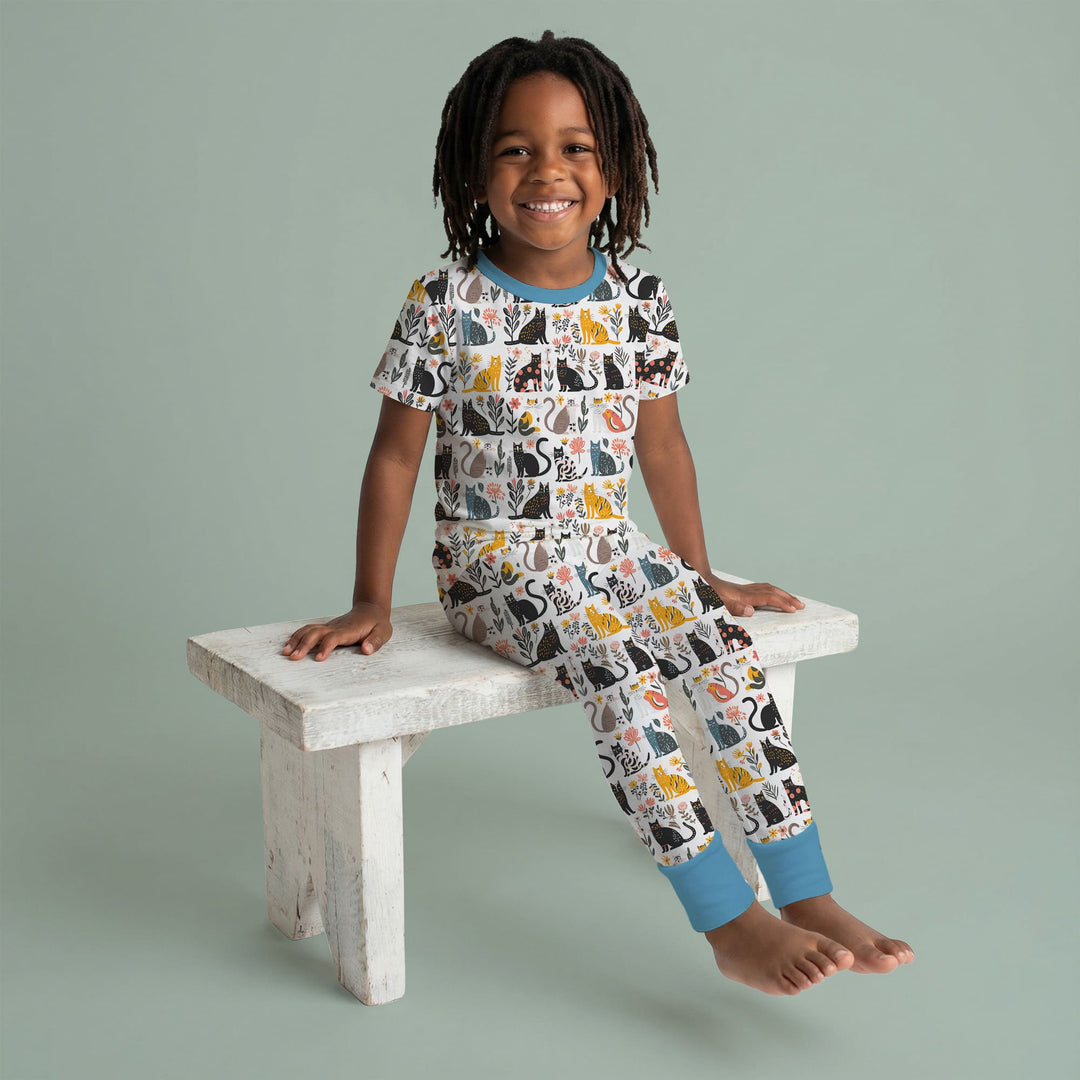 Botanical Cats Two Piece Short Sleeve Pajama Set