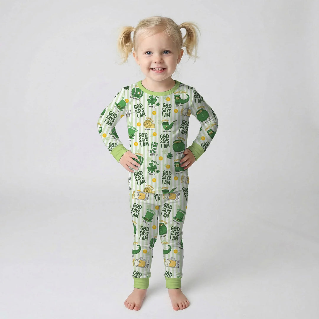 God Says I Am - Lucky & Loved Two Piece Long Sleeve Pajama Set