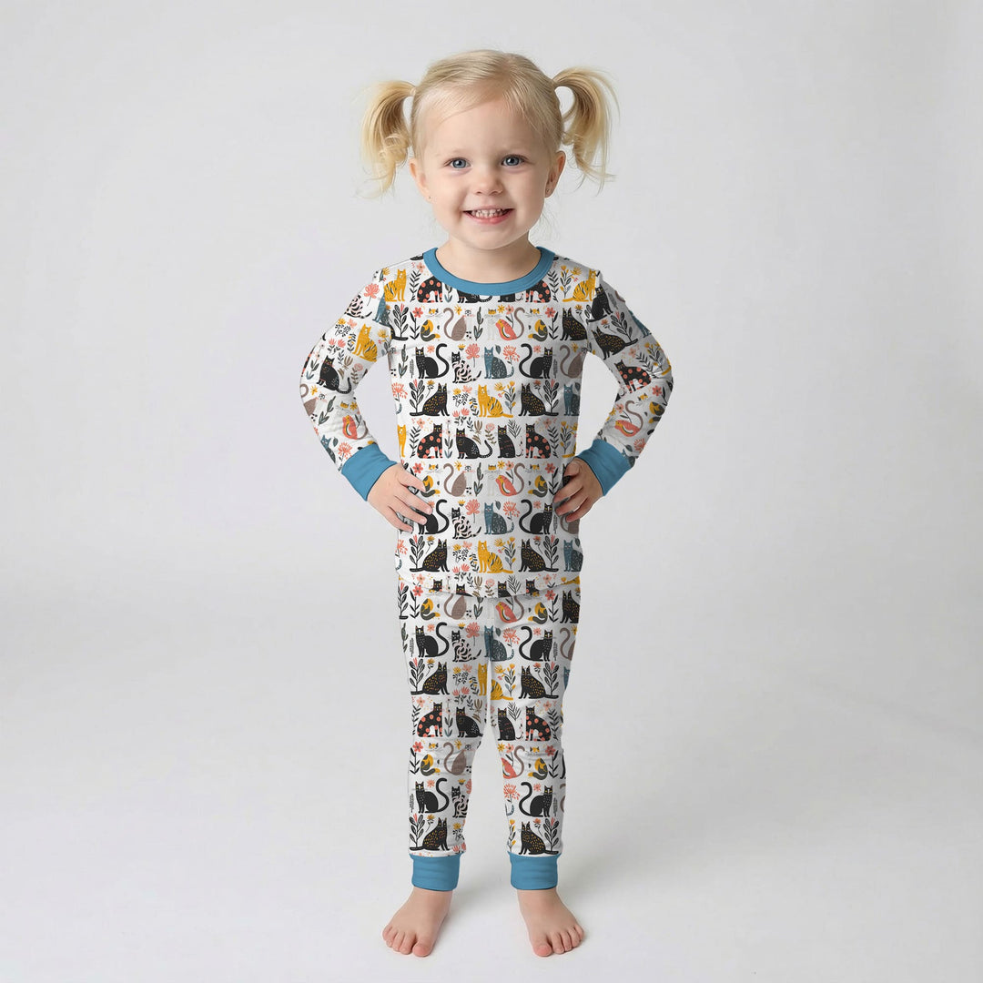 Botanical Cats Two Piece Long Sleeve Pajama Set