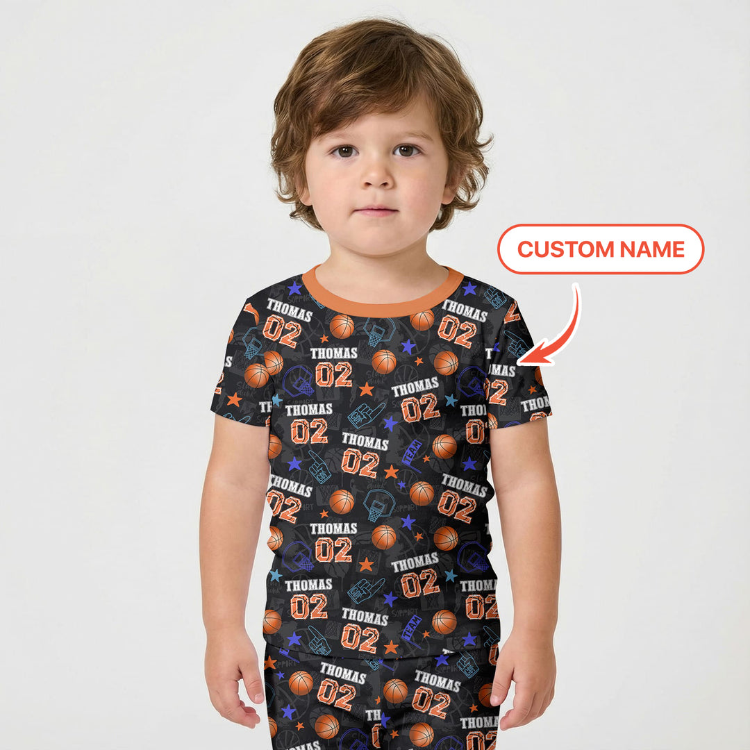 Custom Name Basketball Time Two Piece Short Sleeve Shorts Pajama Set