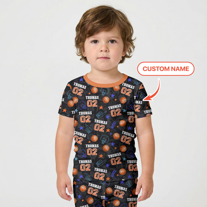 Custom Name Basketball Time Two Piece Short Sleeve Shorts Pajama Set