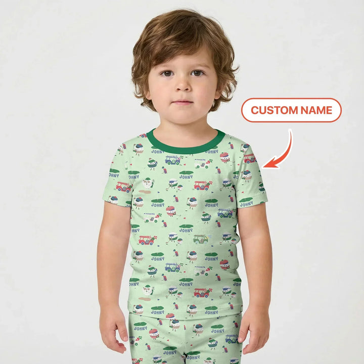 Cute Golf ball Two Piece Short Sleeve Shorts Pajama Set