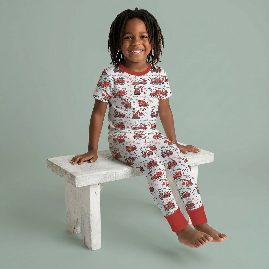 Construction Trucks Loads of Love Two Piece Short Sleeve Pajama Set