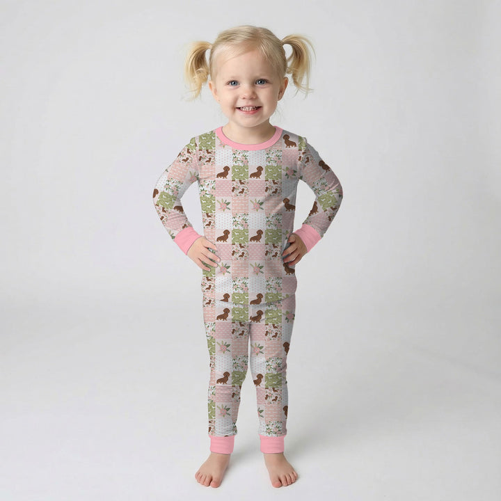 Floral Dachshund Grace Two Piece Long Sleeve Pajama Set