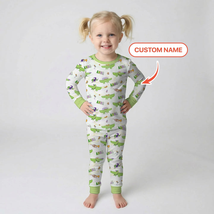 Alligator Mardi Gras Festival Two Piece Long Sleeve Pajama Set