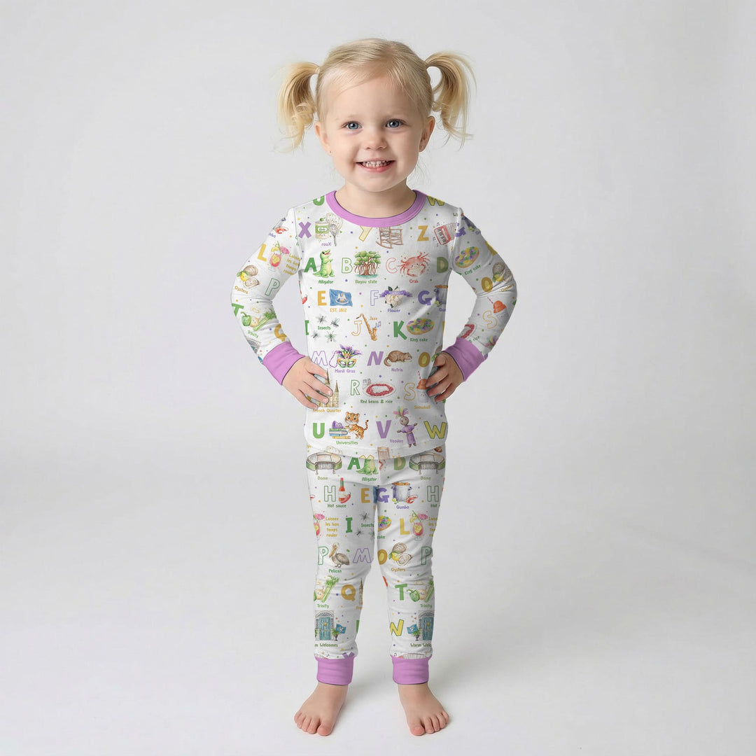 Alphabet of Lousiana Two Piece Long Sleeve Pajama Set