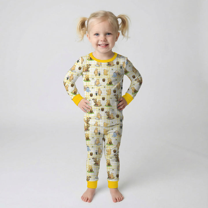 Bear & Friends Yellow Plaid Two Piece Long Sleeve Pajama Set