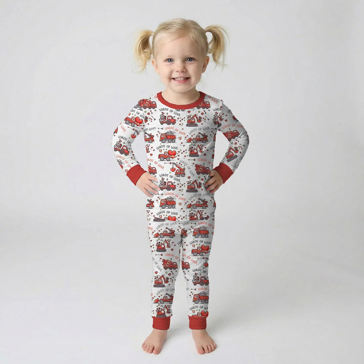 Construction Trucks Loads of Love Two Piece Long Sleeve Pajama Set