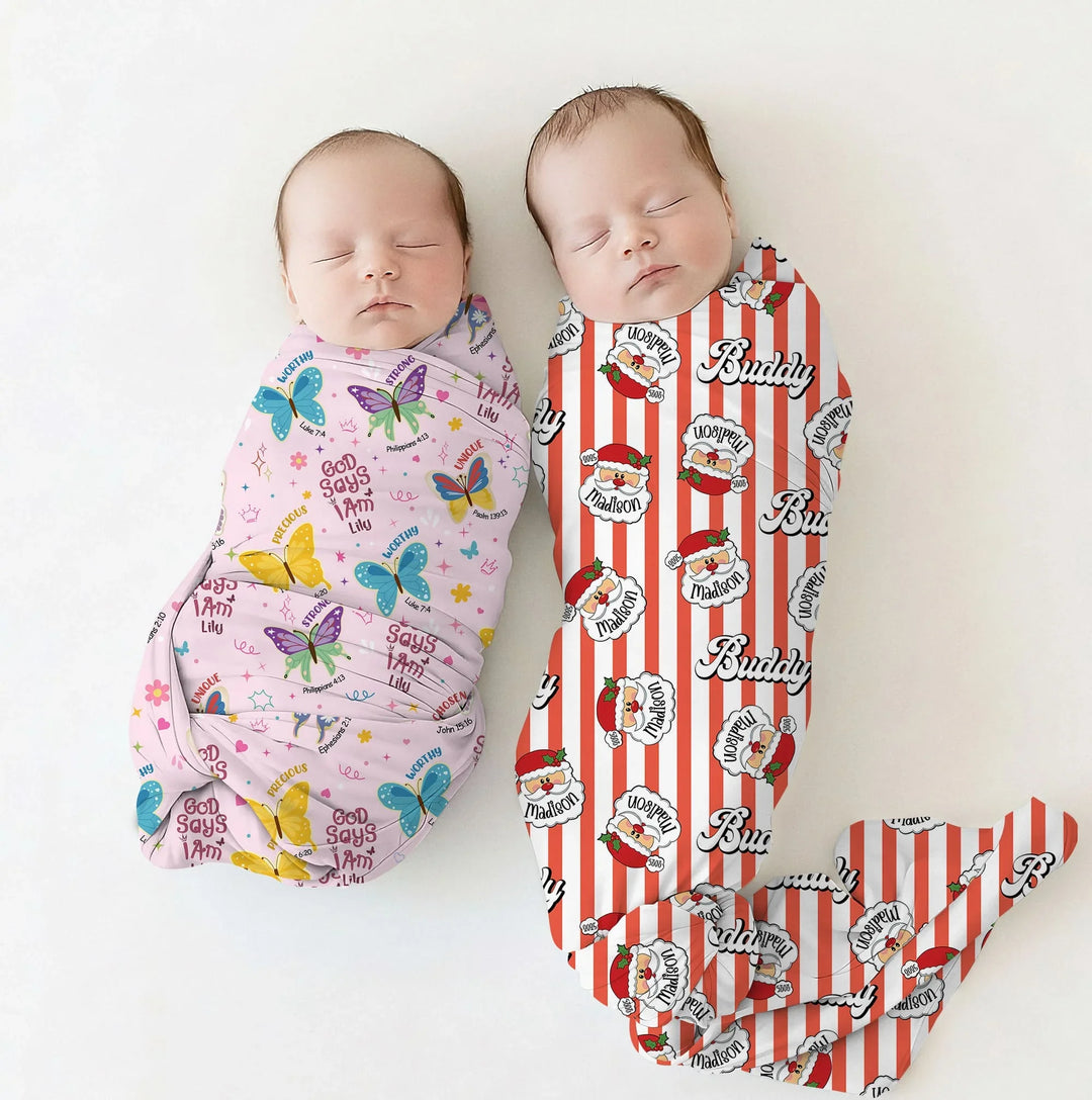 Christmas Santa Claus Custom Name Buddy Swaddle Blanket