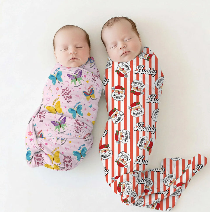 Christmas Santa Claus Custom Name Buddy Swaddle Blanket