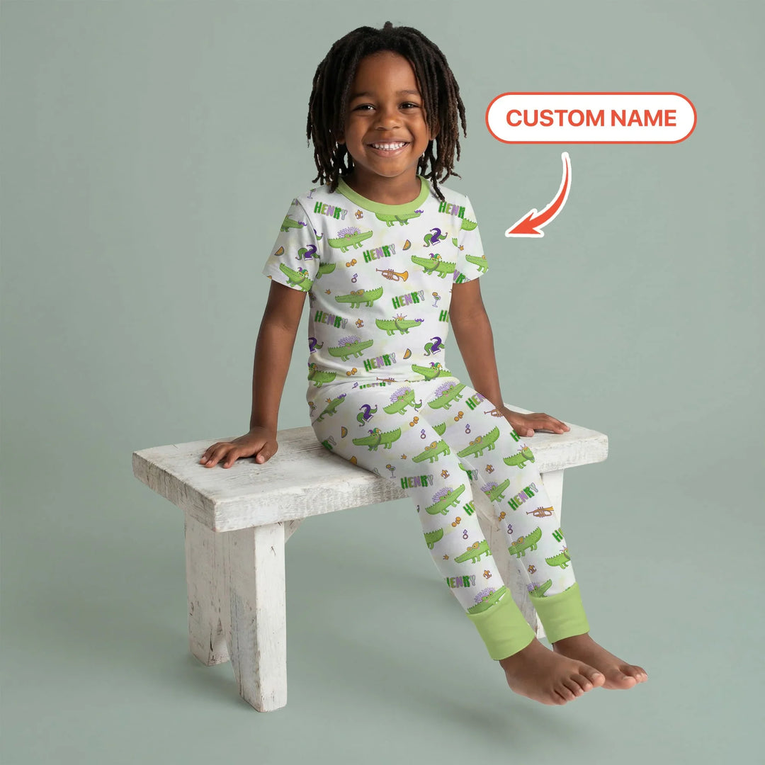 Alligator Mardi Gras Festival Two Piece Short Sleeve Pajama Set