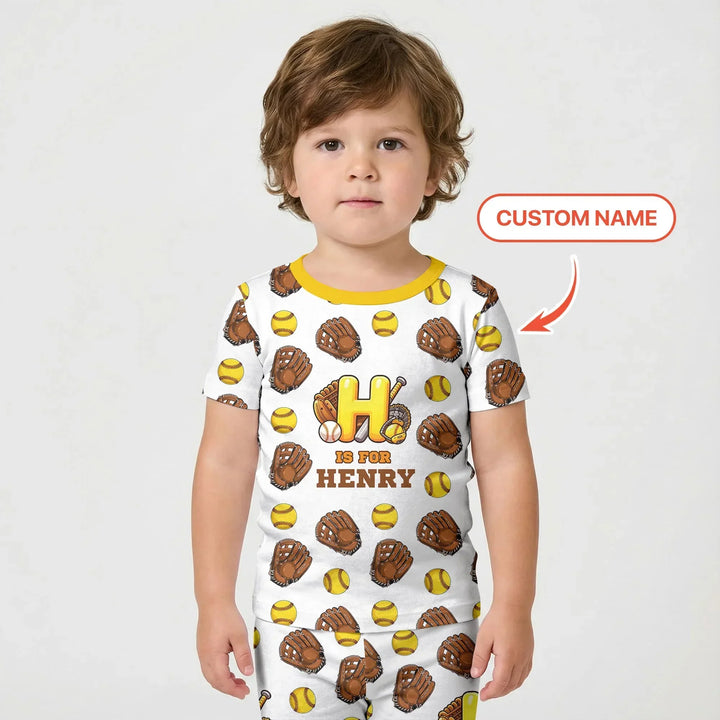 Softball Patterns Customized Two Piece Short Sleeve Shorts Pajama Set