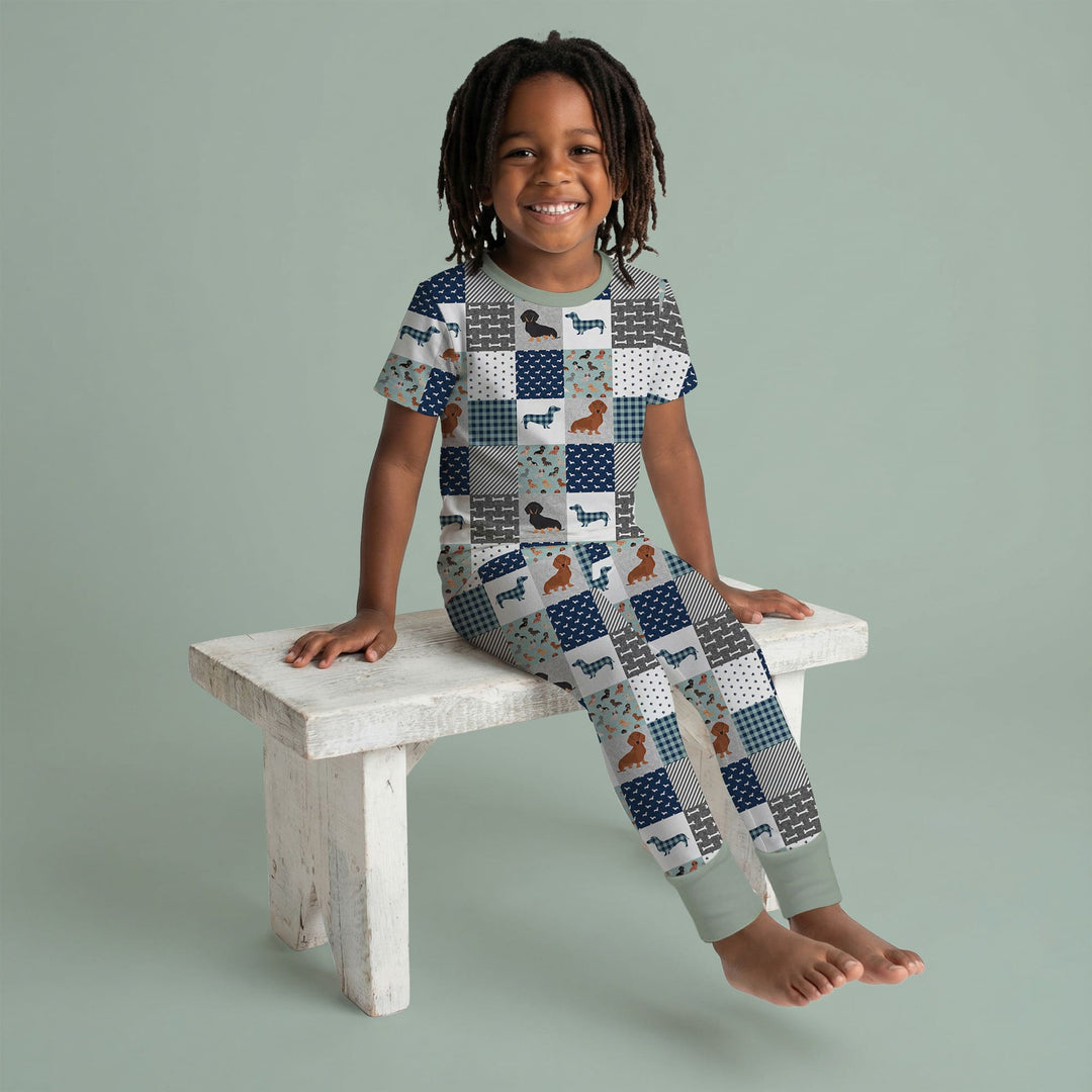 Playful Dachshund Delight Two Piece Short Sleeve Pajama Set