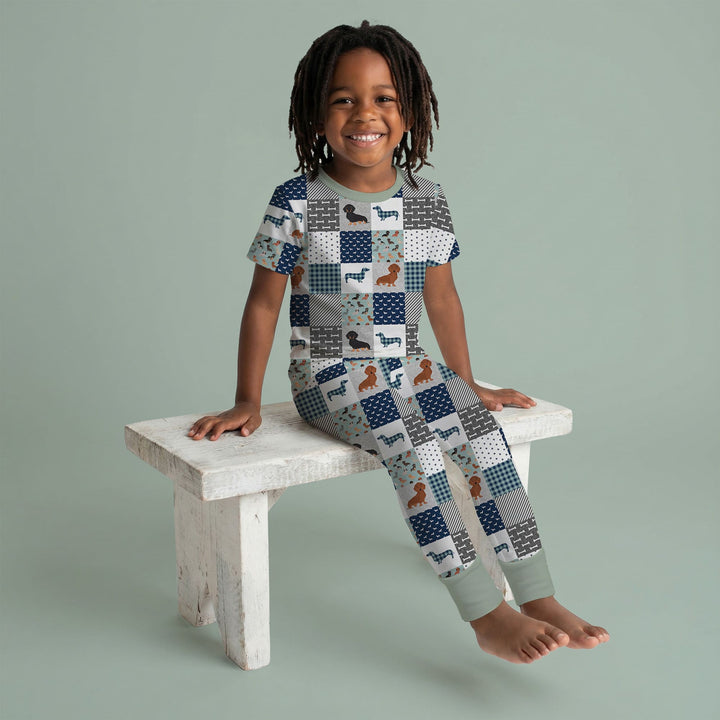Playful Dachshund Delight Two Piece Short Sleeve Pajama Set