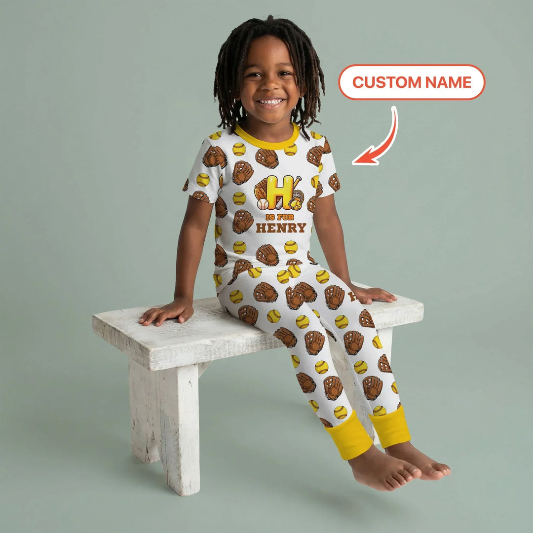 Softball Patterns Customized Two Piece Short Sleeve Pajama Set
