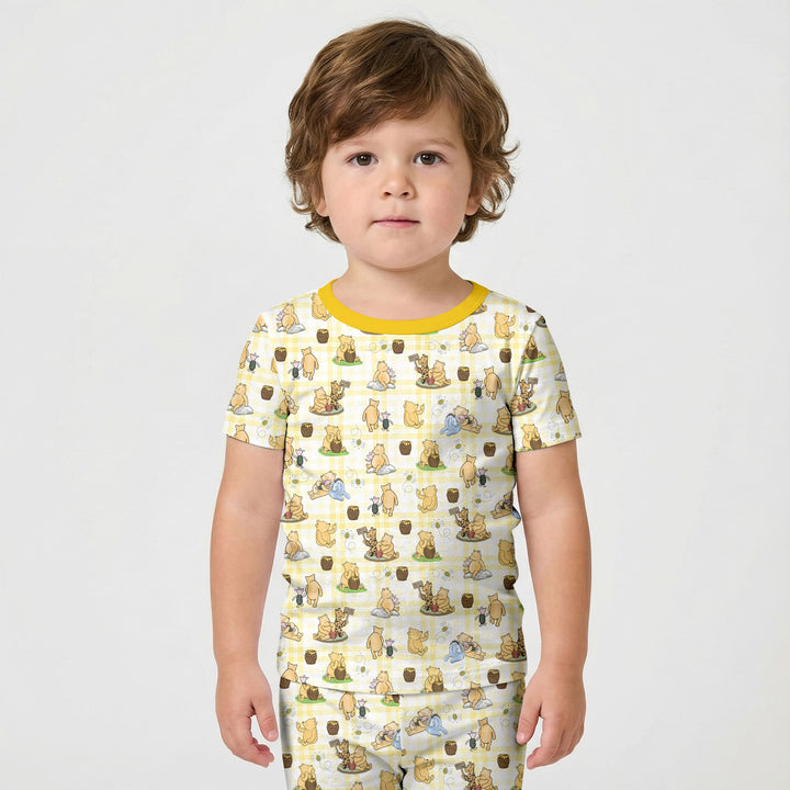 Bear & Friends Yellow Plaid Two Piece Short Sleeve Shorts Pajama Set