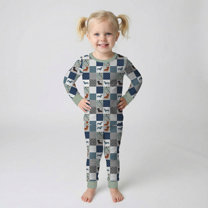Playful Dachshund Delight Two Piece Long Sleeve Pajama Set