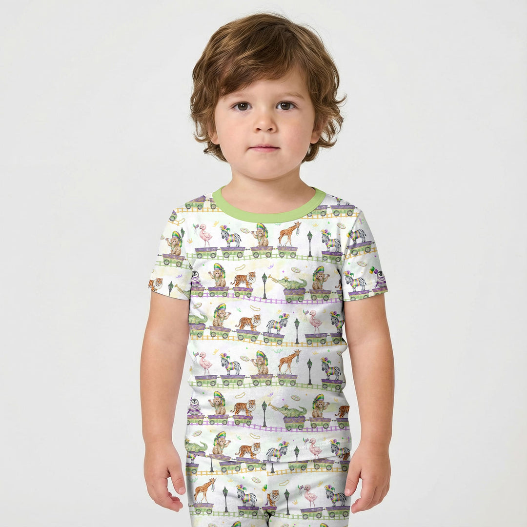 Mardi Gras Jungle Krewe Two Piece Short Sleeve Shorts Pajama Set