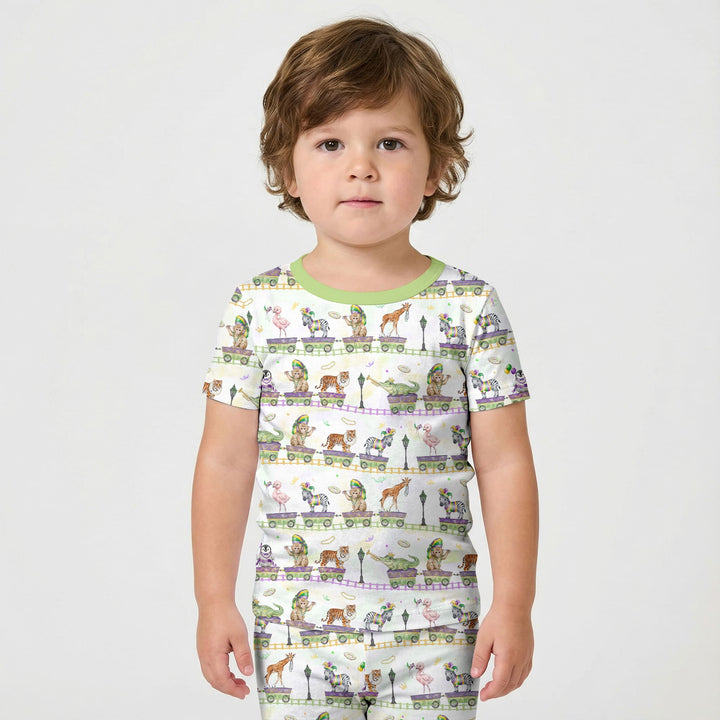 Mardi Gras Jungle Krewe Two Piece Short Sleeve Shorts Pajama Set