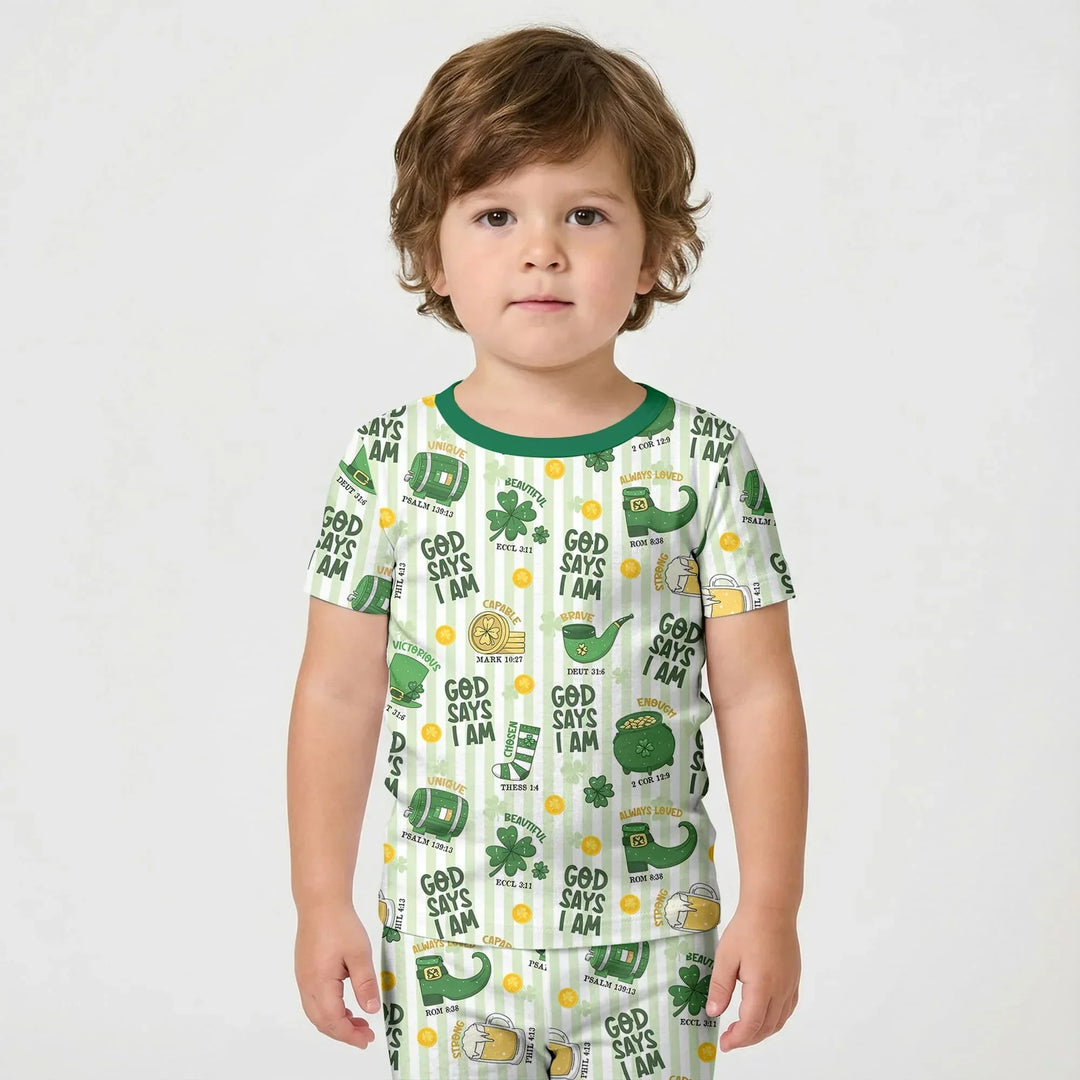 God Says I Am - Lucky & Loved Two Piece Short Sleeve Shorts Pajama Set