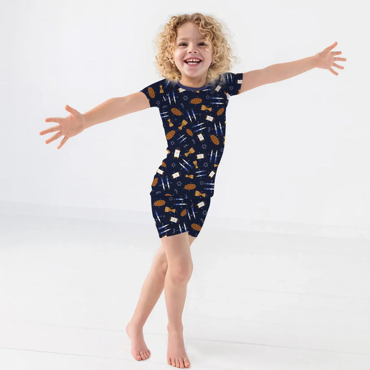 Shabbat Shalom Family Matching Two Piece Short Sleeve Shorts Pajama Set