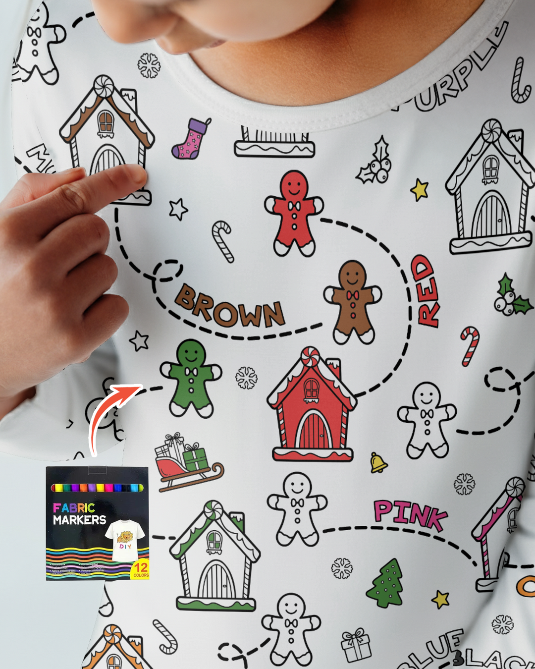 Colorable Matching Color Gingerbread Bamboo Two Piece Long Sleeve Pajama Set