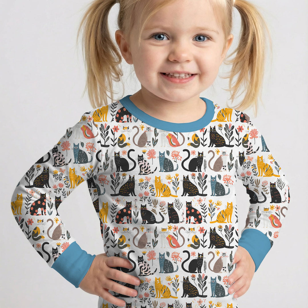 Botanical Cats Two Piece Long Sleeve Pajama Set