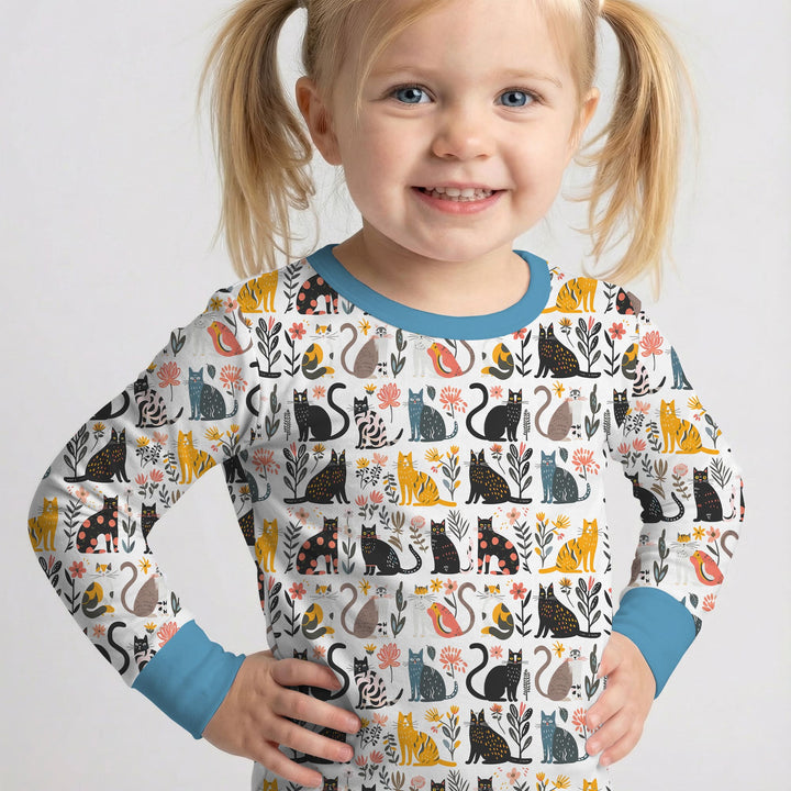 Botanical Cats Two Piece Long Sleeve Pajama Set