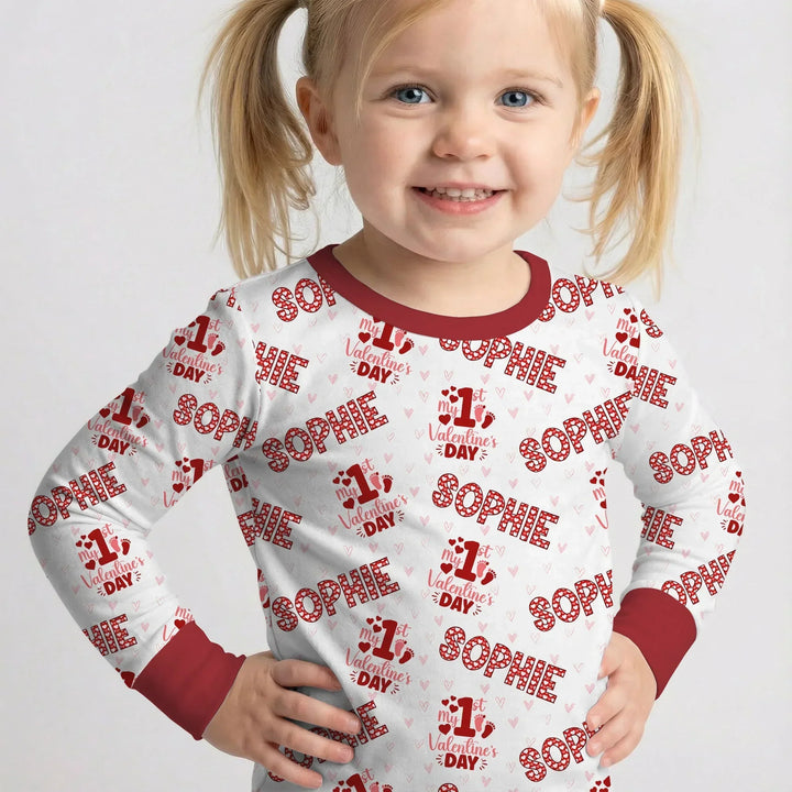 Custom Name My 1st Valentine's Day Two Piece Long Sleeve Pajama Set