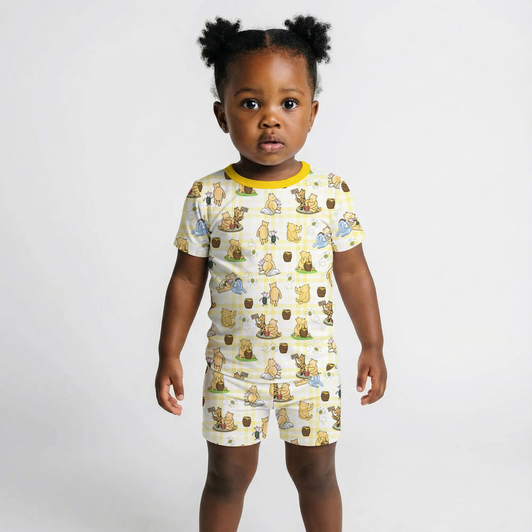 Bear & Friends Yellow Plaid Two Piece Short Sleeve Shorts Pajama Set