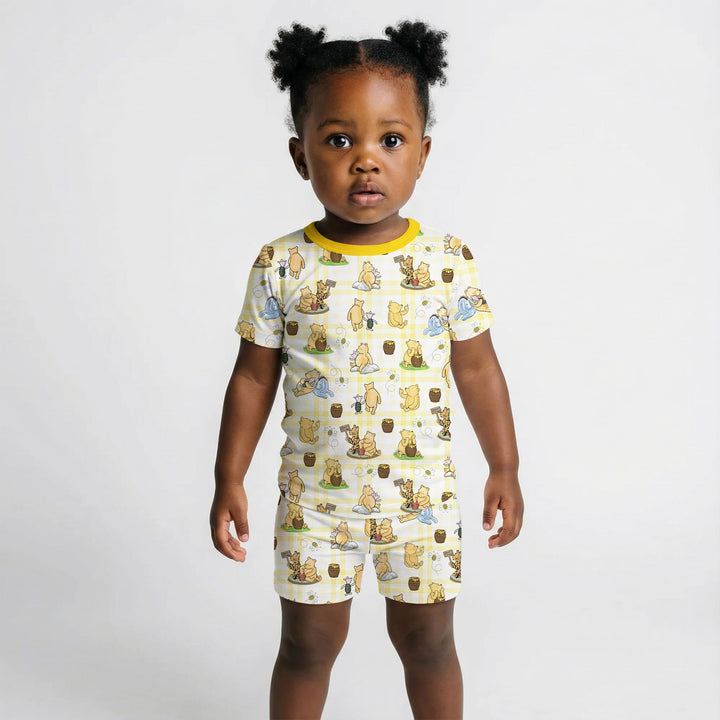 Bear & Friends Yellow Plaid Two Piece Short Sleeve Shorts Pajama Set