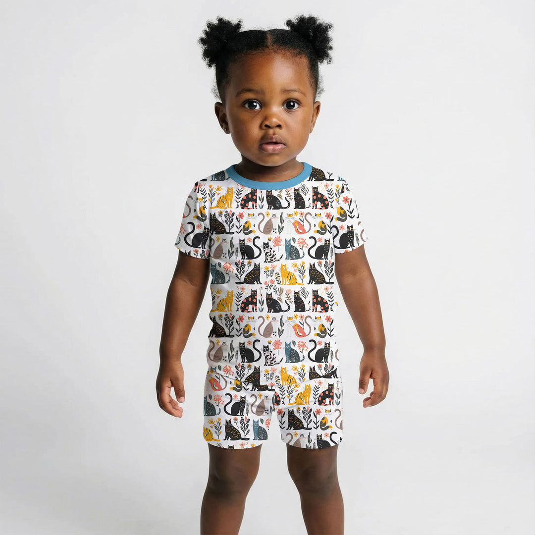 Botanical Cats Two Piece Short Sleeve Shorts Pajama Set