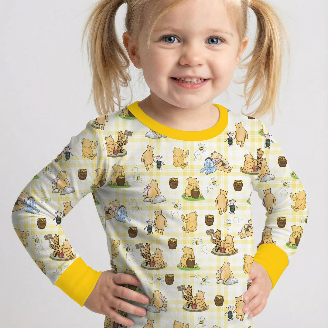 Bear & Friends Yellow Plaid Two Piece Long Sleeve Pajama Set