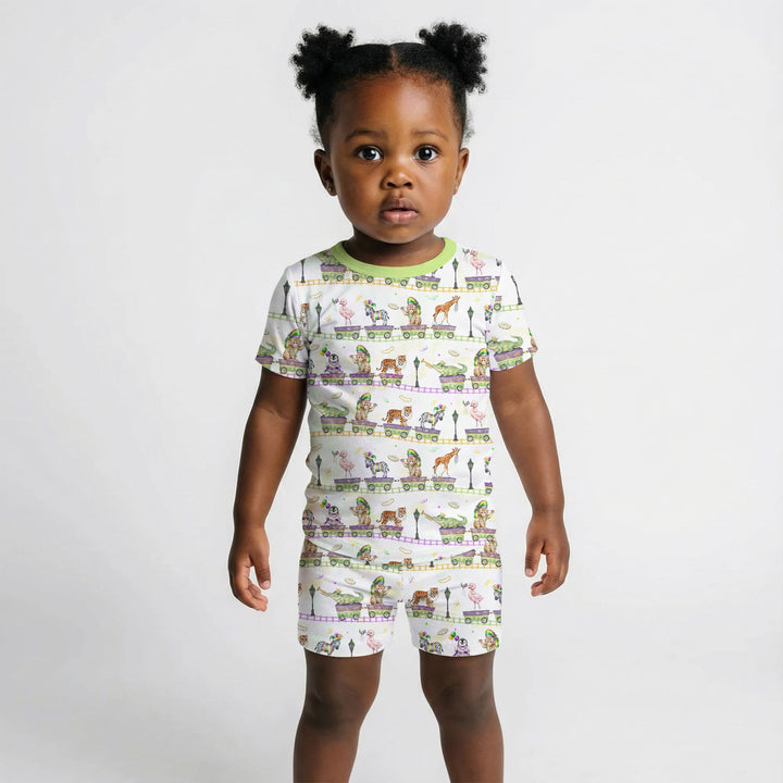 Mardi Gras Jungle Krewe Two Piece Short Sleeve Shorts Pajama Set