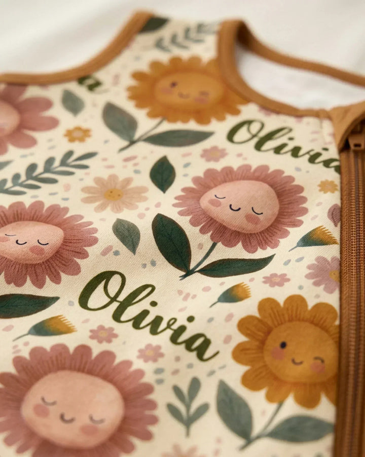 Saco de dormir de bambú personalizado con nombre, para bebé, con flores