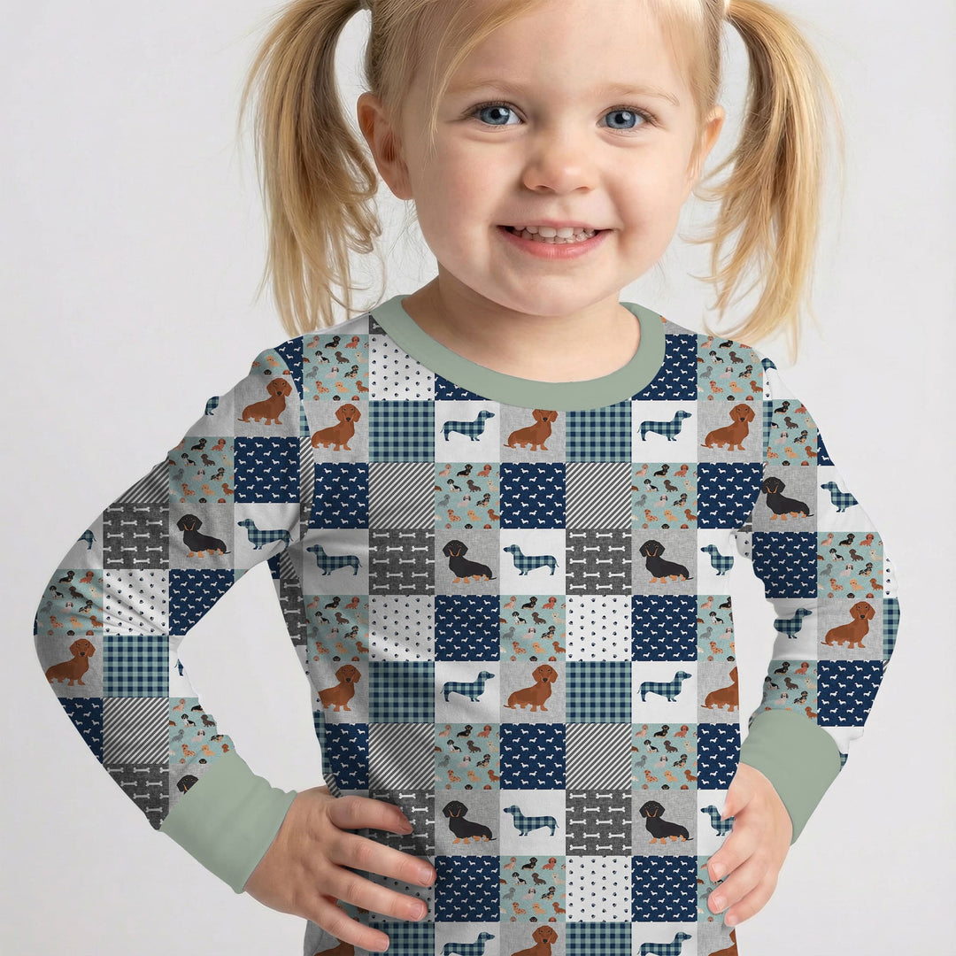 Playful Dachshund Delight Two Piece Long Sleeve Pajama Set