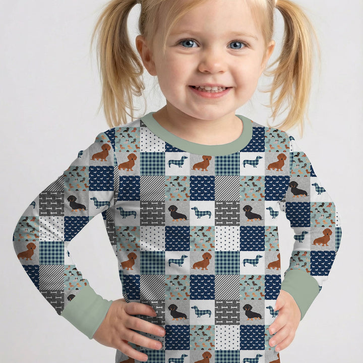 Playful Dachshund Delight Two Piece Long Sleeve Pajama Set