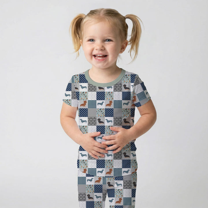 Playful Dachshund Delight Two Piece Short Sleeve Pajama Set