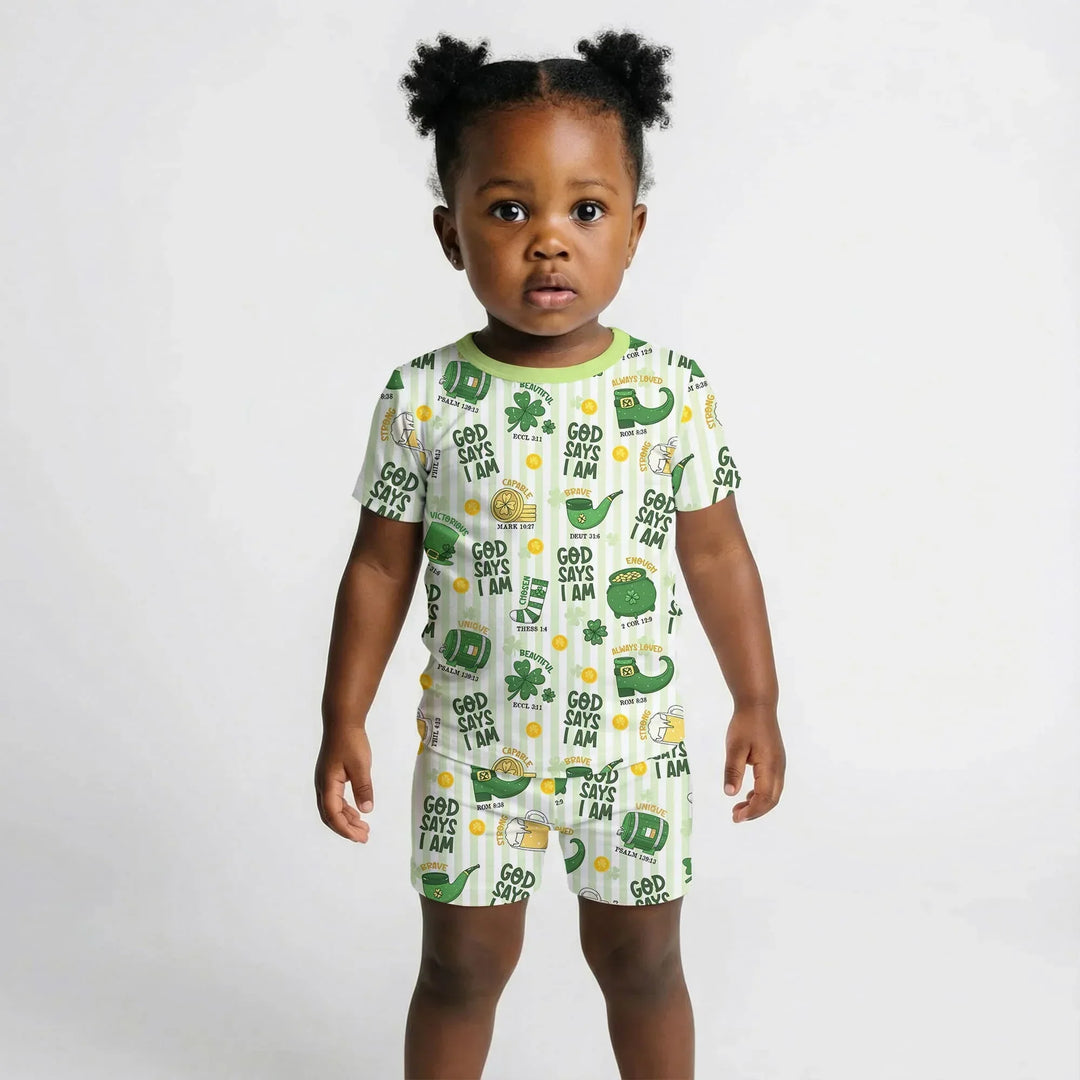 God Says I Am - Lucky & Loved Two Piece Short Sleeve Shorts Pajama Set