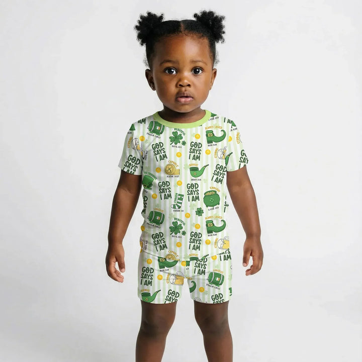 God Says I Am - Lucky & Loved Two Piece Short Sleeve Shorts Pajama Set