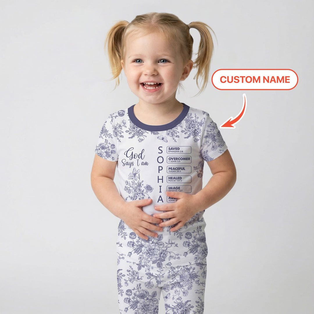 God Says I Am – Faith in Bloom Custom Name and Affirmations Two Piece Short Sleeve Pajama Set