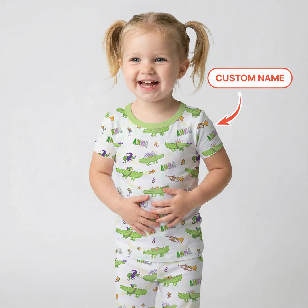 Alligator Mardi Gras Festival Two Piece Short Sleeve Pajama Set
