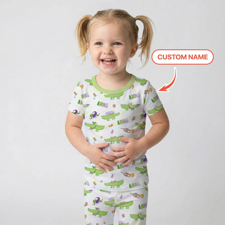 Alligator Mardi Gras Festival Two Piece Short Sleeve Pajama Set