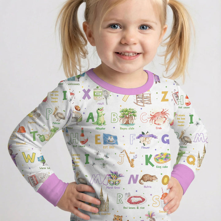 Alphabet of Lousiana Two Piece Long Sleeve Pajama Set