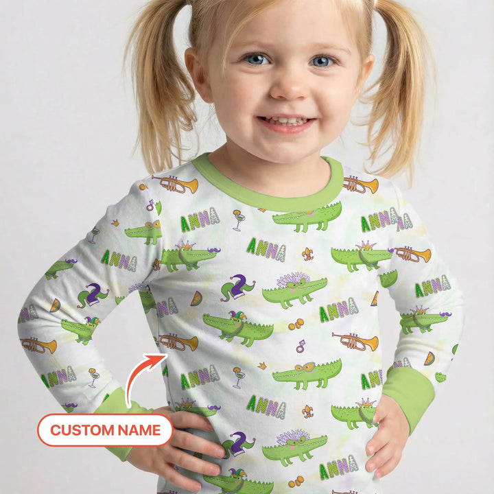 Alligator Mardi Gras Festival Two Piece Long Sleeve Pajama Set