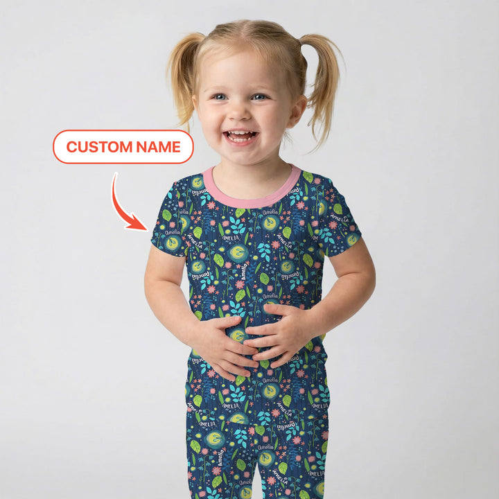 Nighttime Bugs Custom Name Two Piece Short Sleeve Pajama Set