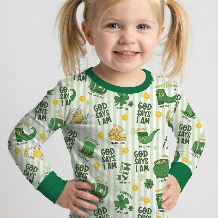 God Says I Am - Lucky & Loved Two Piece Long Sleeve Pajama Set
